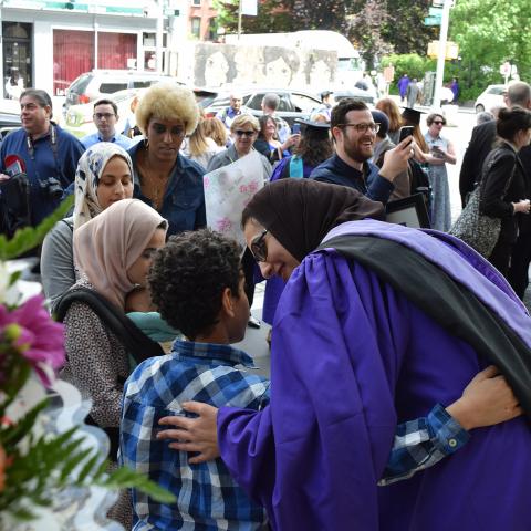 Students embracing family outside convocation 2017