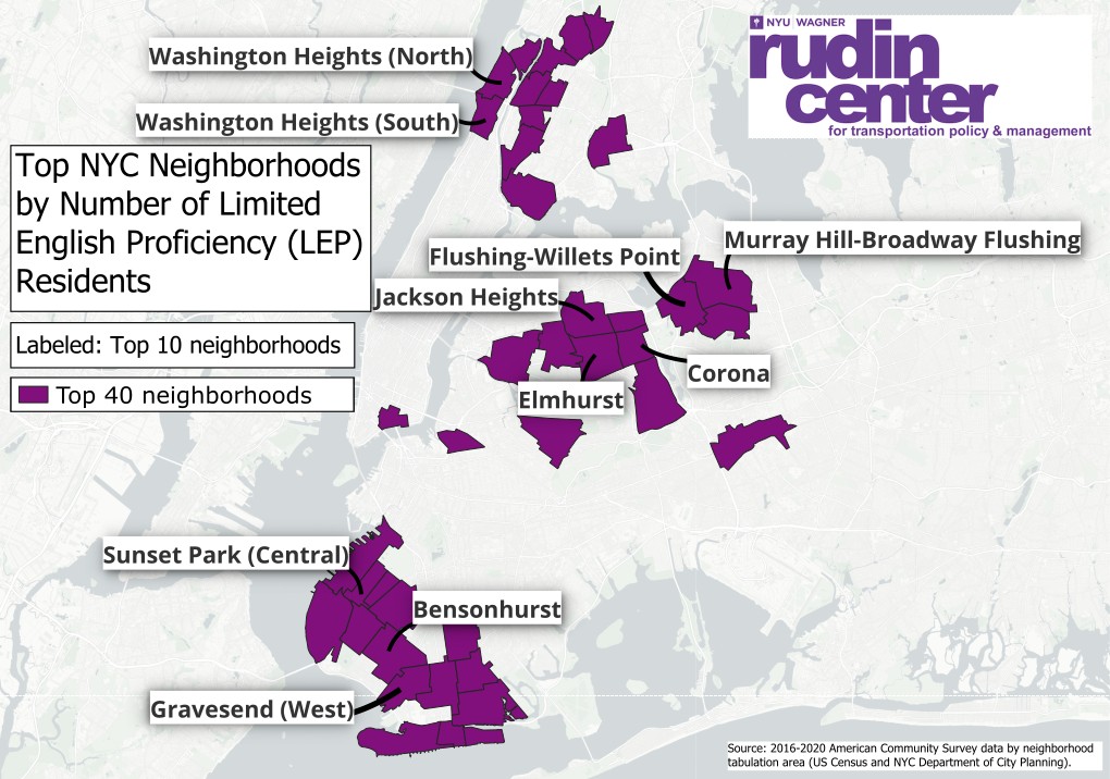 Top 40 NYC neighborhoods with LEP residents