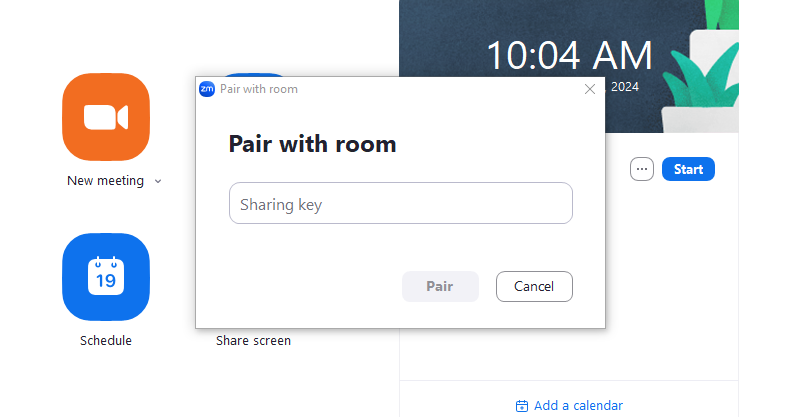 Pair With Room window visible when interacting with Zoom application in Windows