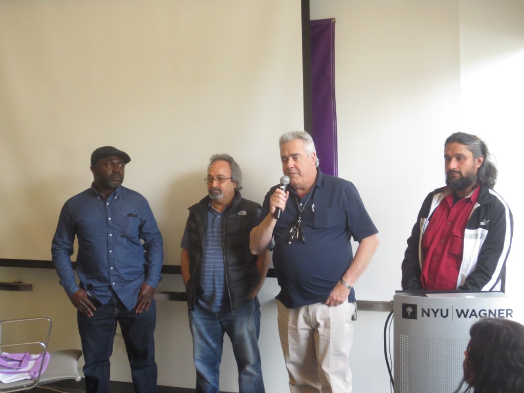NYC taxi drivers respond to participant questions at the NYC TLC Shift-Change Hackathon on April 11, 2015.