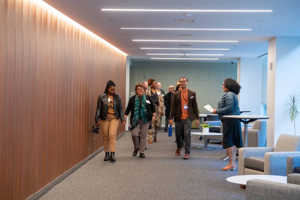 tour group in Wagner student lounge