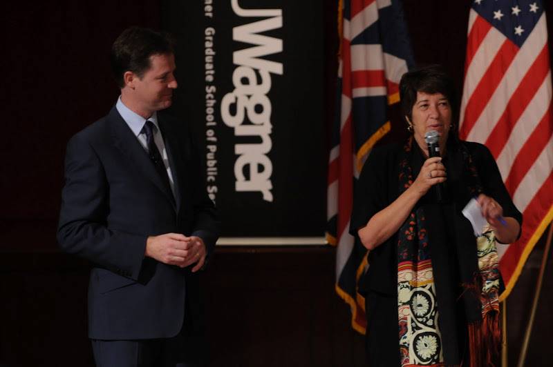Ellen Schall, dean of NYU Wagner, welcomed Nick Clegg, Deputy Prime Minister in the UK, at a lively 