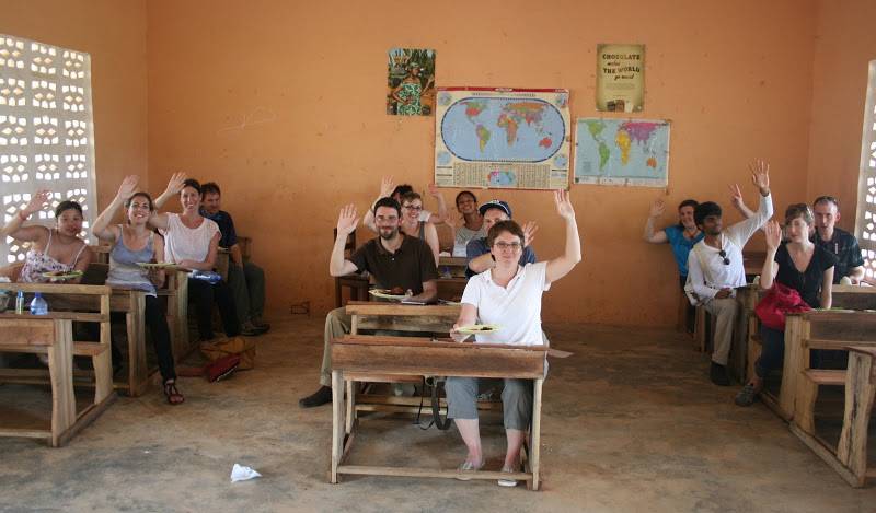 Lunching in the classroom at Kuapa Kokoo Cocoa farm outside of Kumasi Photo by Sandra Vu