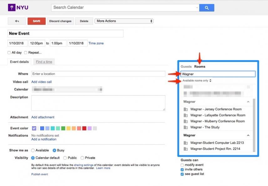 Where to find Wagner meeting rooms in Google Calendar