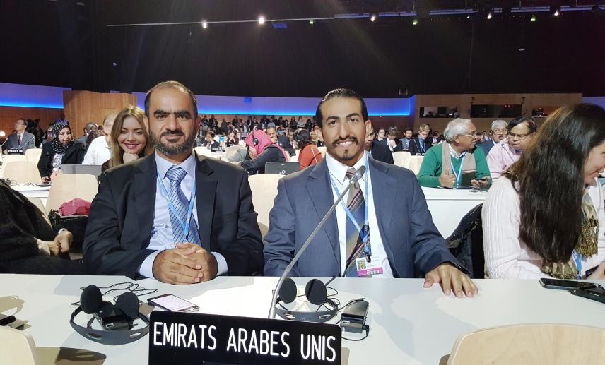 Abdulla Alhussam at the United Nations Negotiations on Climate Change in Paris.
