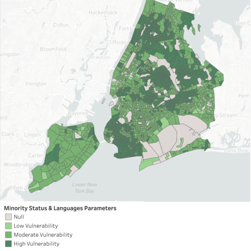 Map of NYC. Minority Status & Languages Parameters