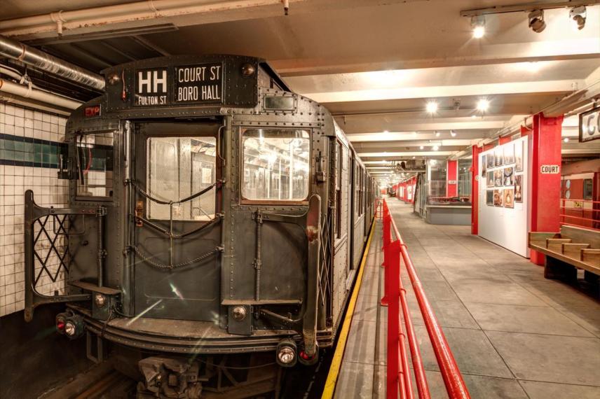 Picture of old subway car, part of Transit Museum exhibit.