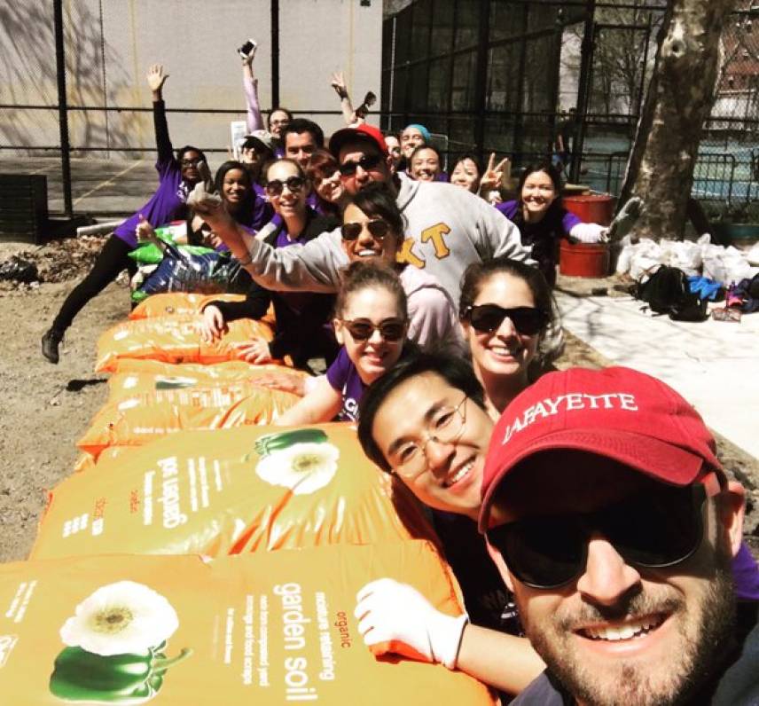 4th Annual NYU Wagner Day of Service volunteers at the Harlem Grown urban farming project site on Saturday, April 16, 2016.