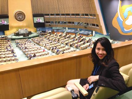 Ayu Ariyanti inside the United Nations General Assembly hall 