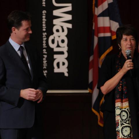 Ellen Schall, dean of NYU Wagner, welcomed Nick Clegg, Deputy Prime Minister in the UK, at a lively 