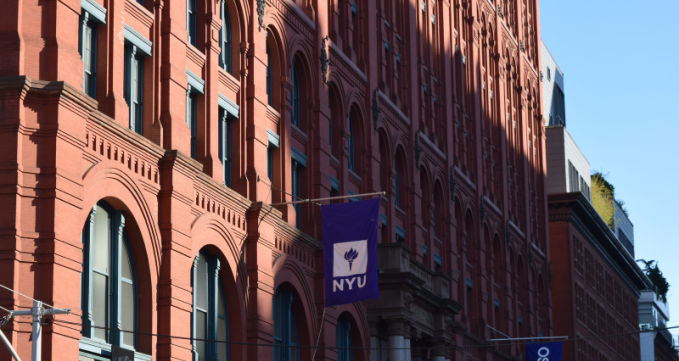 NYU flag over the Puck Building