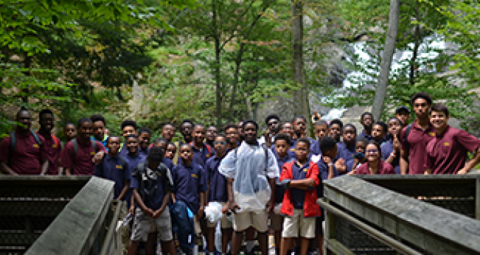 Robinson pictured with students during a hike.