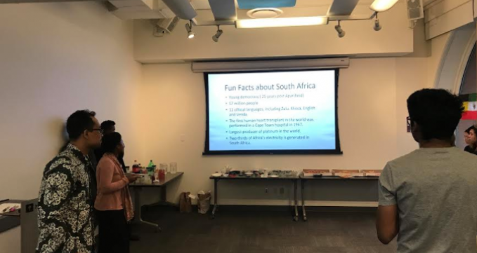 A screen shows facts about South Africa.